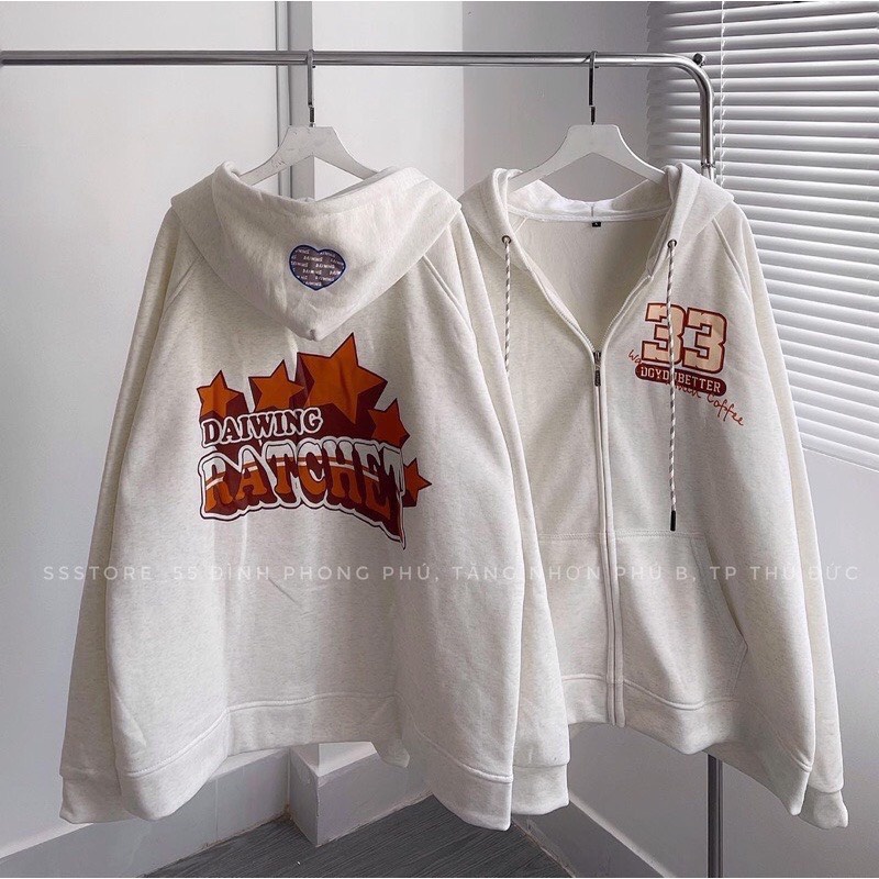 Áo Khoác Hoodie Nam Nữ Unisex Chữ Daiwing Số 33 Dáng Rộng Unisex Mũ To Tay Bồng Chất Đẹp