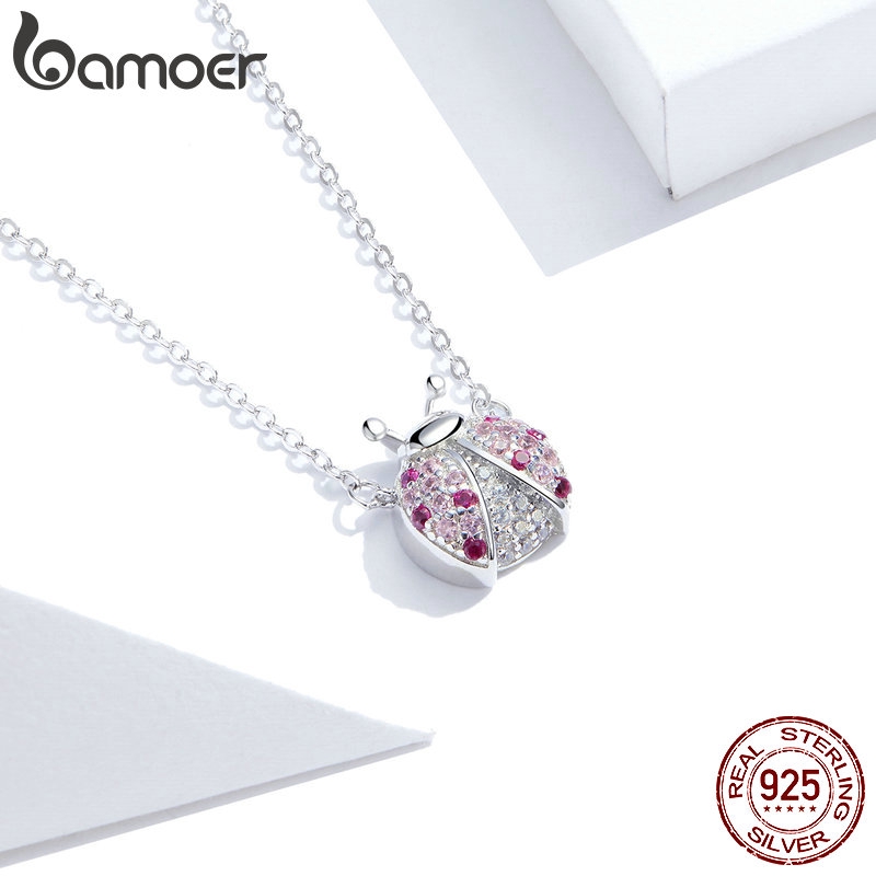 Dây Chuyền Bamoer SCN400 Chất Liệu Bạc 925 Mặt Bọ Rùa Màu Hồng Dài 45cm Làm Quà Đẹp Mắt