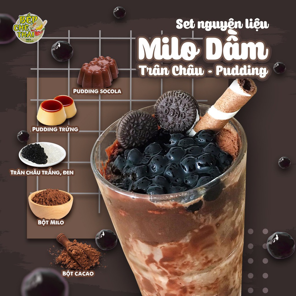 Milo Dầm Trân Châu Pudding Vị Cacao Thơm Ngon - Set Lớn 15 Ly - Bếp Chè Thái