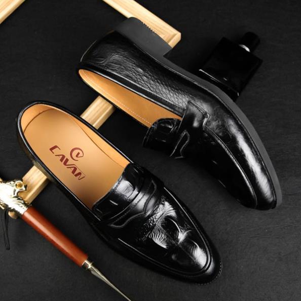 Giày lười nam đẹp da bò thật chính hãng Cavan dập vân nổi bật tinh tế dáng công sở C11112 .