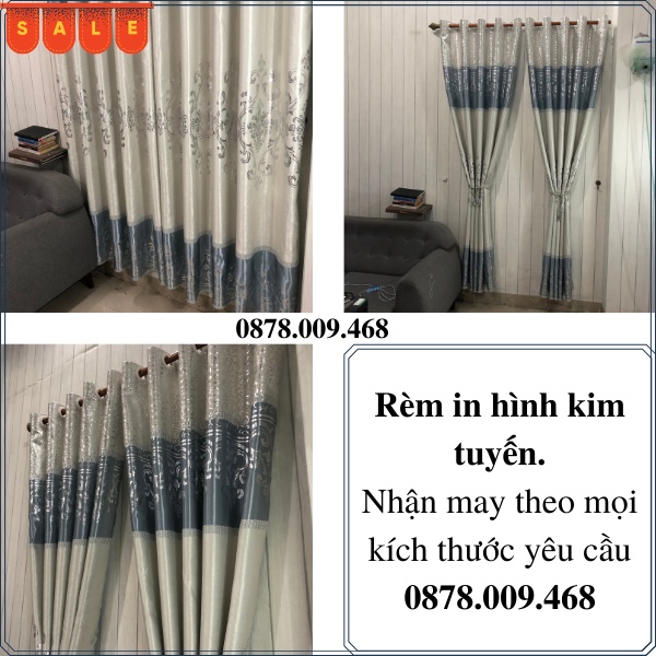 Rèm cửa chống nắng,rèm cửa sổ chống nắng in hình kim tuyến màu ghi xám may sẳn đẹp sang trọng,tặng kèm dây vén xịn.