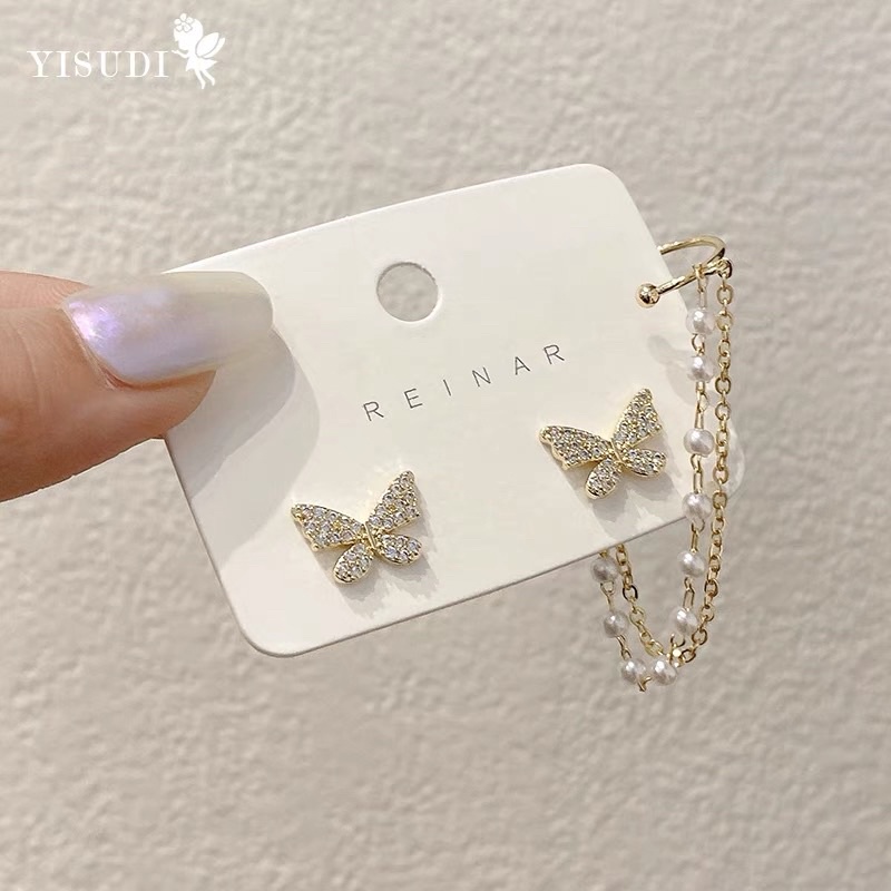 bông tai bất đối xứng , khuyên tai hình bướm dễ thương phong cách hàn quốc