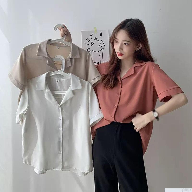 Áo sơ mi tay ngắn màu sắc đơn giản dành cho nữ