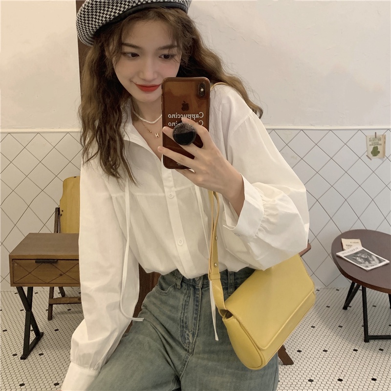 Áo sơ mi dài tay thắt dây phong cách retro thanh lịch 46717