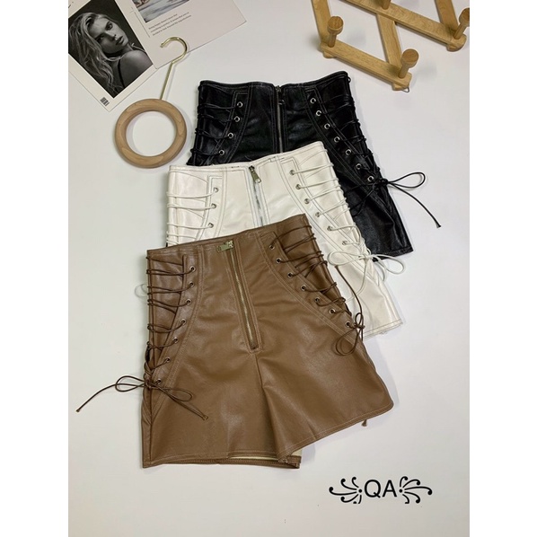 Quần shorts đan dây cạp cao