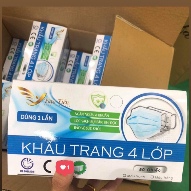 Khẩu trang y tế hộp 50c loại 4 lớp đủ tiêu chuẩn xuất nước ngoài, có giấy tờ kiểm định