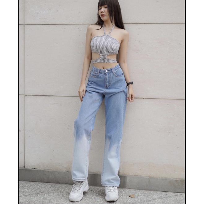 Quần Jean Nữ AIORI Ống Rộng Lưng Cao Trơn Loang Màu Ống Suông Cạp Cao Cotton Mềm Mịn,Thời Trang Hàn Quốc_S3403