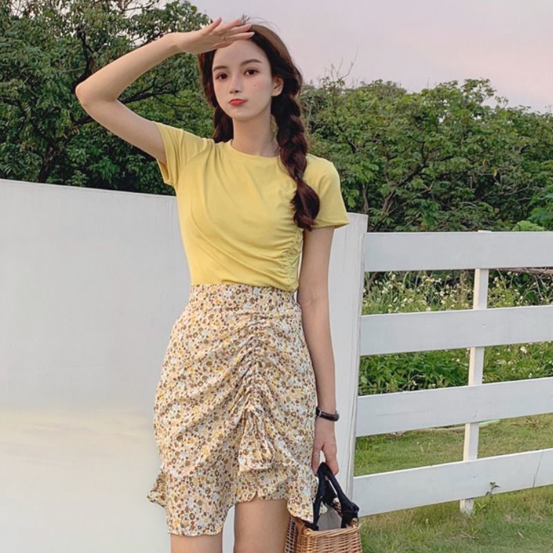 Set Chân Váy Lưng Cao Và Áo Thun Tay Ngắn Thời Trang Cho Nữ