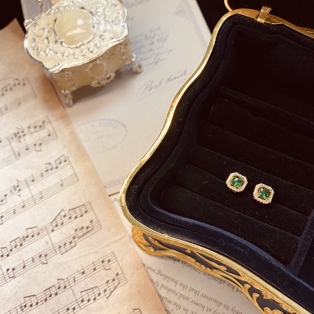 Bông tai nữ chuôi bạc 925 Eleanor Accessories đính đá xanh sang trọng phụ kiện trang sức 3644