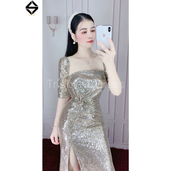 Đầm maxi dạ hội dự tiệc kim sa xẻ đùi sang trọng TRIPBLE T DRESS - size M/L - MS147Y