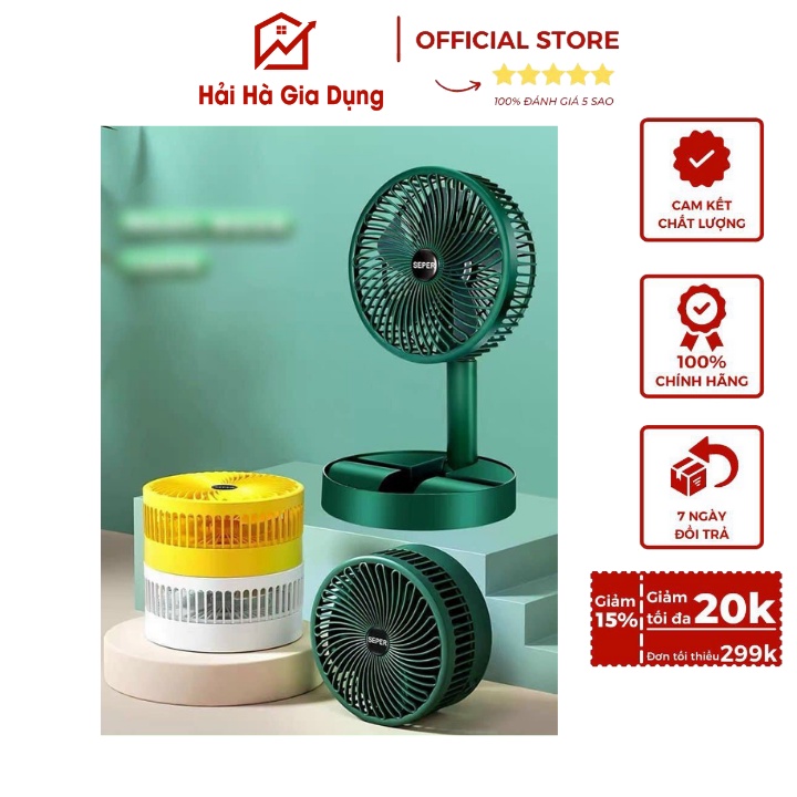 Quạt Tích Điện Mini Gấp Gọn Để Bàn Xoay 180 Độ, 3 Tốc Độ Gió, Pin Sạc USB