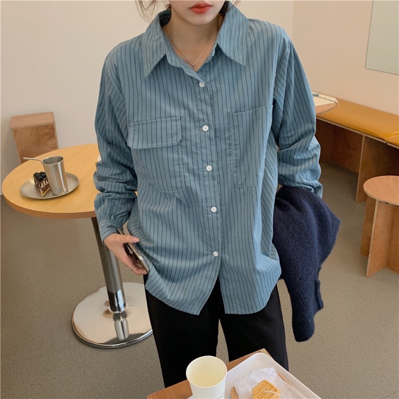 A48-Áo Sơ Mi Nhung Kẻ Freesize