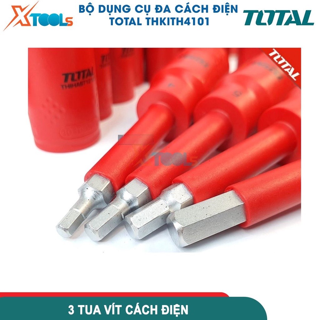 Bộ 41 dụng cụ cách điện TOTAL THKITH4101, Bộ 41 công cụ cách điện có chứng nhận 1000V, VDE / GS [CHÍNH HÃNG][XTOOLS]