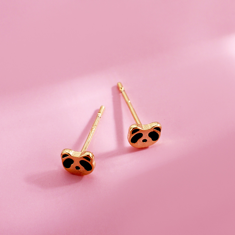 Bông Tai Gấu Trúc Sweet Cute Animal Panda Stud Earrings Gold Cartoon Earring for Women Wedding Party Jewelry