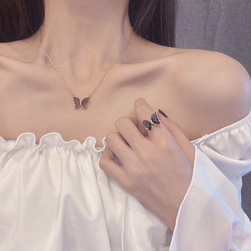 Dây chuyền / khuyên tai / nhẫn hình bướm sang trọng kiểu dáng thời trang cho nữ