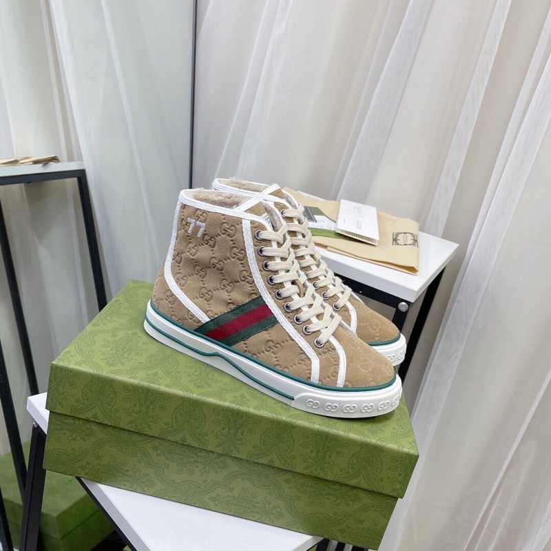 Giày thể thao cổ cao cho nam và nữ lót lớp lông bên trong thương hiệu Gucci GG/GC 2021 cao cấp