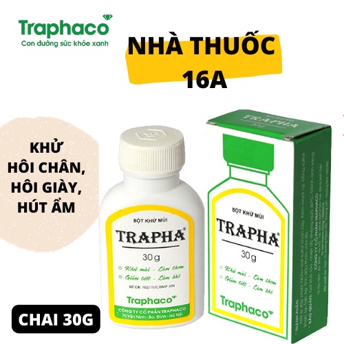 BỘT KHỬ MÙI TRAPHA - ĐÁNH BAY MÙI ẨM, HÔI GIÀY, HÔI CHÂN - CHAI 30G