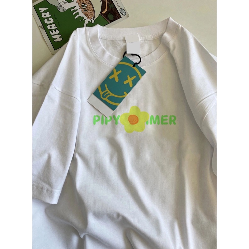 Áo thun ZHELIHANGFEI tay ngắn dáng rộng in họa tiết tranh sơn dầu hoa cúc dễ phối đồ trẻ trung