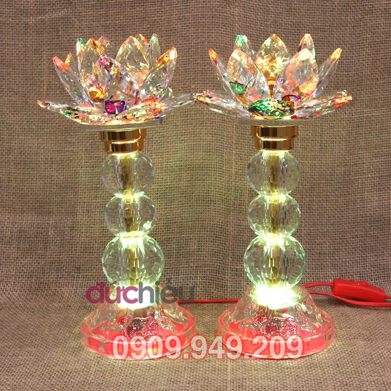 Đèn hoa sen pha lê để bàn thờ bông to cao 30cm 033  – Đức Hiếu Shop