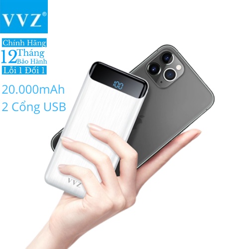 Pin Sạc Dự Phòng VVZ Power 20000mAh Quick Charge 3.0 + PD 60W, In/Out Type-C, Sạc Được Macbook - HÀNG CHÍNH HÃNG