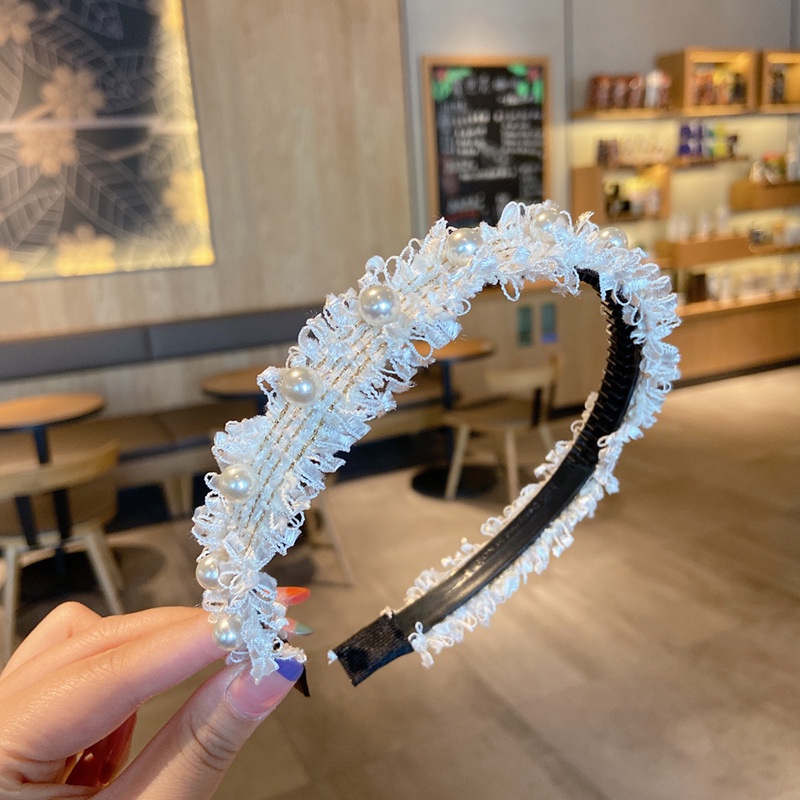 Băng Đô Cài Tóc Bản Rộng Bằng Vải Đính Ngọc Trai Ngọt Ngào Mới