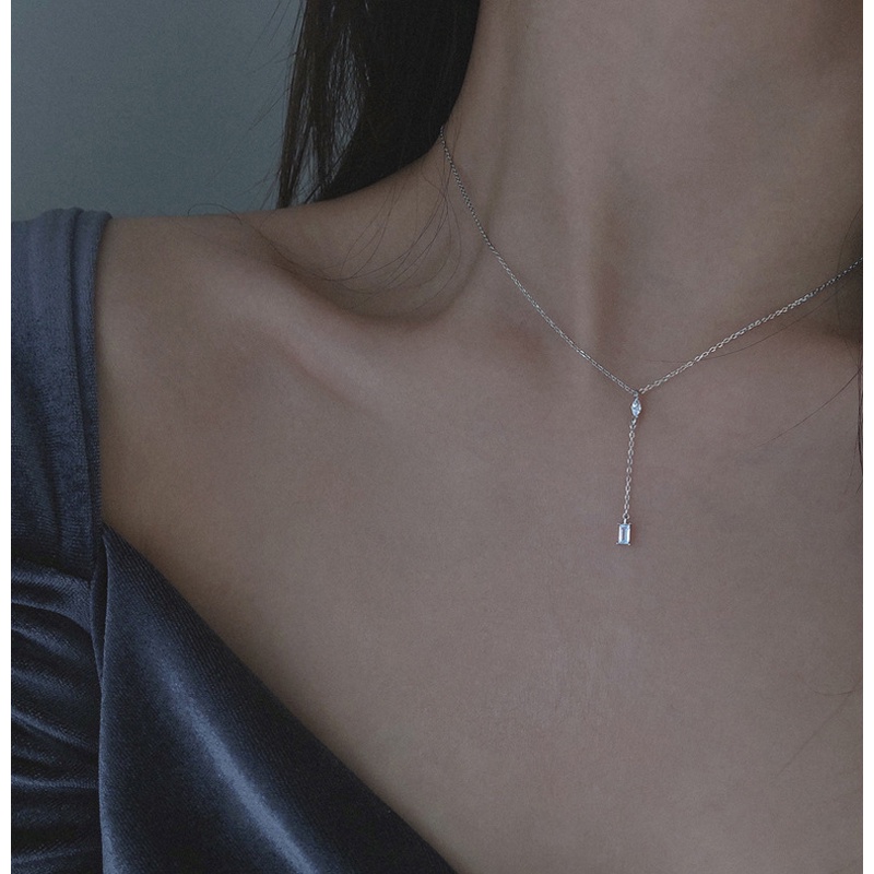 Dây chuyền mặt dài đính đá Zircon lấp lánh phong cách Hàn Quốc thanh lịch cho nữ