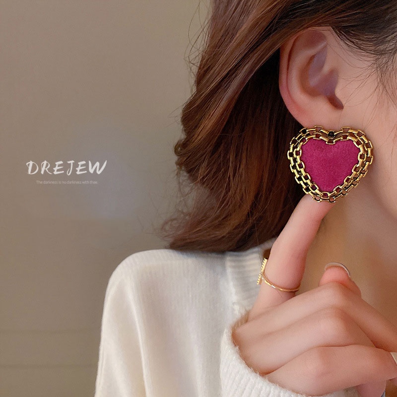 DREJEW Khuyên Tai Bạc Dạng Chuỗi Hình Vuông Họa Tiết Hoa Hồng Vải Độc Đáo Thời Trang