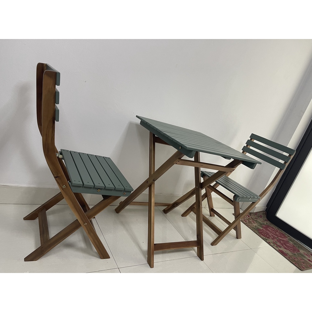 Bộ bàn ghế Bistro gỗ tự nhiên chuyên làm bàn cafe ban công sân vườn - Bàn &amp; 2 Ghế Ban Công Chung Cư Xuất Khẩu Hàn Quốc