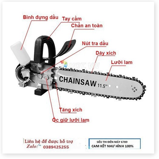 Lam xích lưỡi cưa gắn máy mài máy cắt, có tra dầu tự động Chain Saw 11.5'