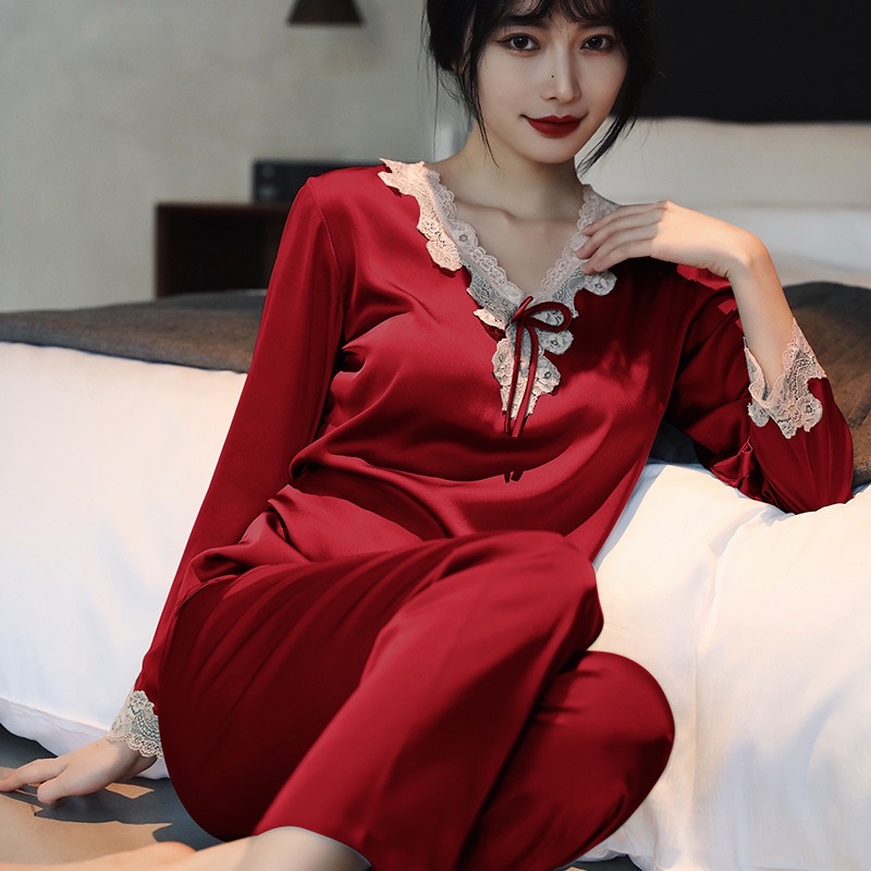 Bộ đồ lụa mặc ngủ, mặc nhà phối ren cao cấp - C98