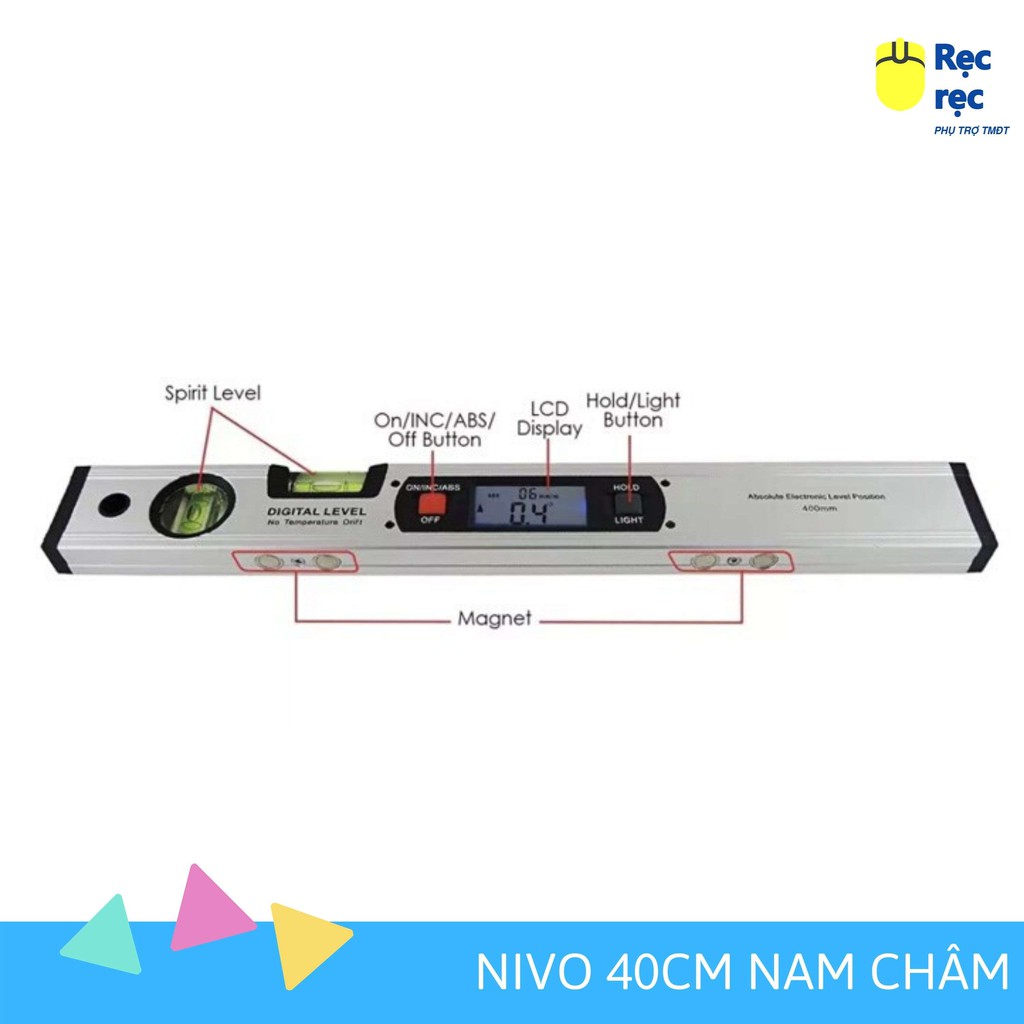 Thước cân bằng Nivo điện tử cao cấp 40cm - Khung nhôm định hình, đế nam châm
