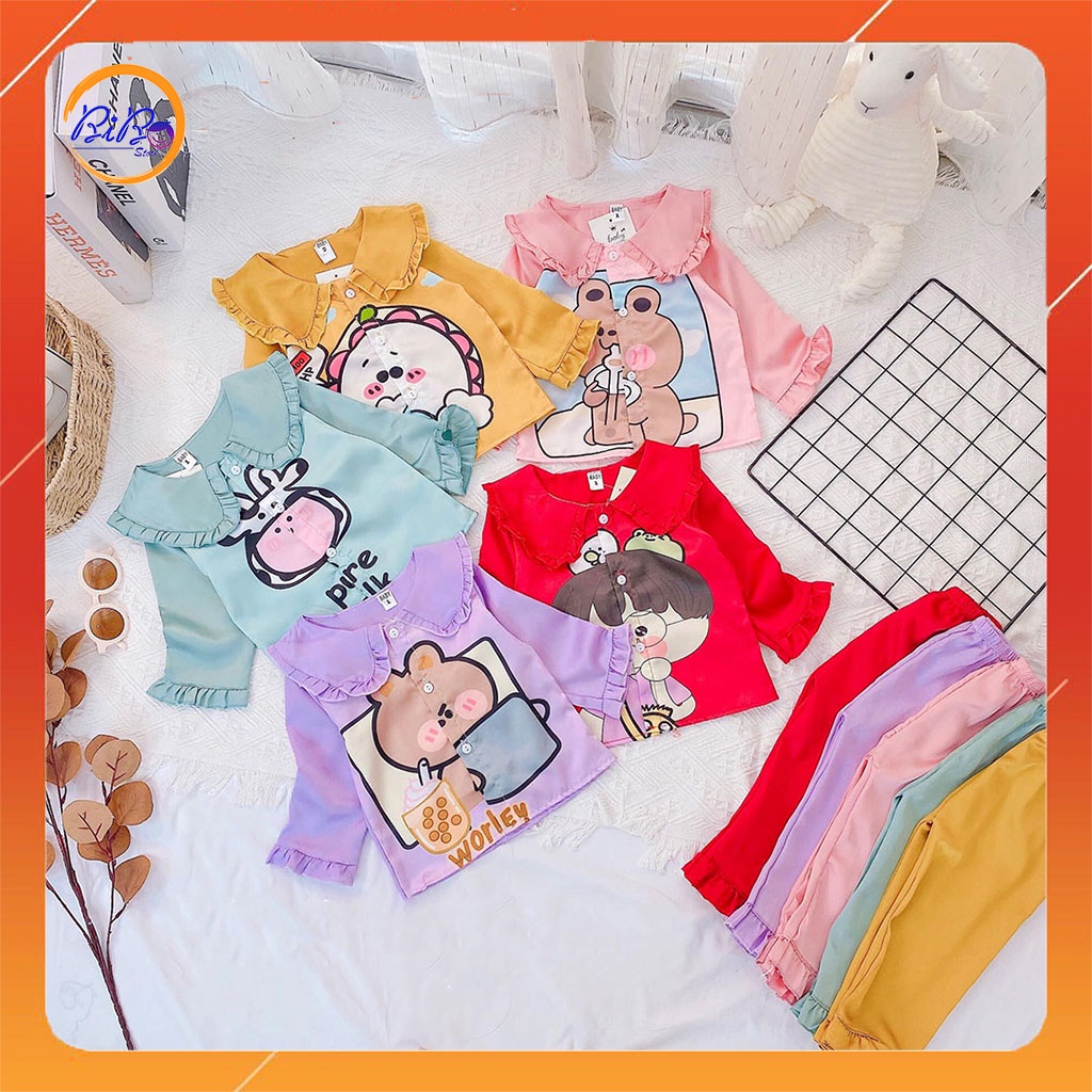 Đồ Ngủ Cho Bé Gái, Bộ Pijama Cho Bé Gái Size 9-25Kg Chất Lụa BiBo Store