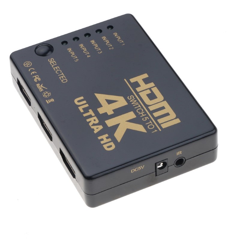 Bộ chuyển đổi Switch HDMI 4k hỗ trợ từ 5x1 hỗ trợ 5 ngõ vào như DVD, Android box, PC và 1 ngõ ra cổng HDMI xuất LCD tivi