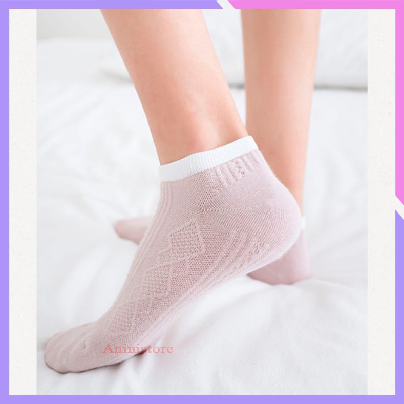 Tất cổ ngắn, vớ cổ ngắn nữ  Cotton Cổ Dệt Kim Cương phong cách Hàn Quốc (TP CN 025 – Aninistore)