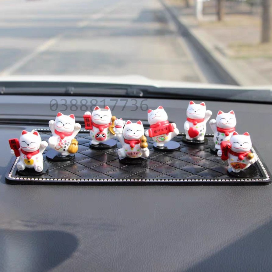 Set mèo thần tài mini trang trí taplo ô tô dễ thương