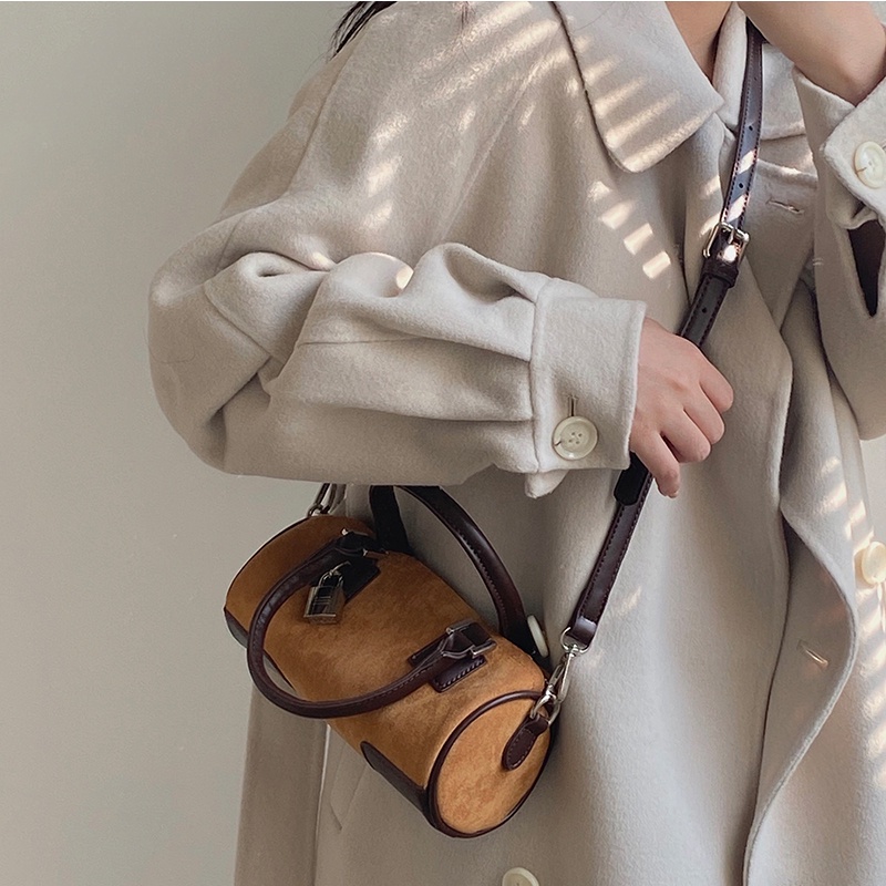 IELGY Túi Xách Đeo Vai Hình Trụ Cỡ Nhỏ Cài Khóa Kiểu retro Thời Trang Cho Nữ