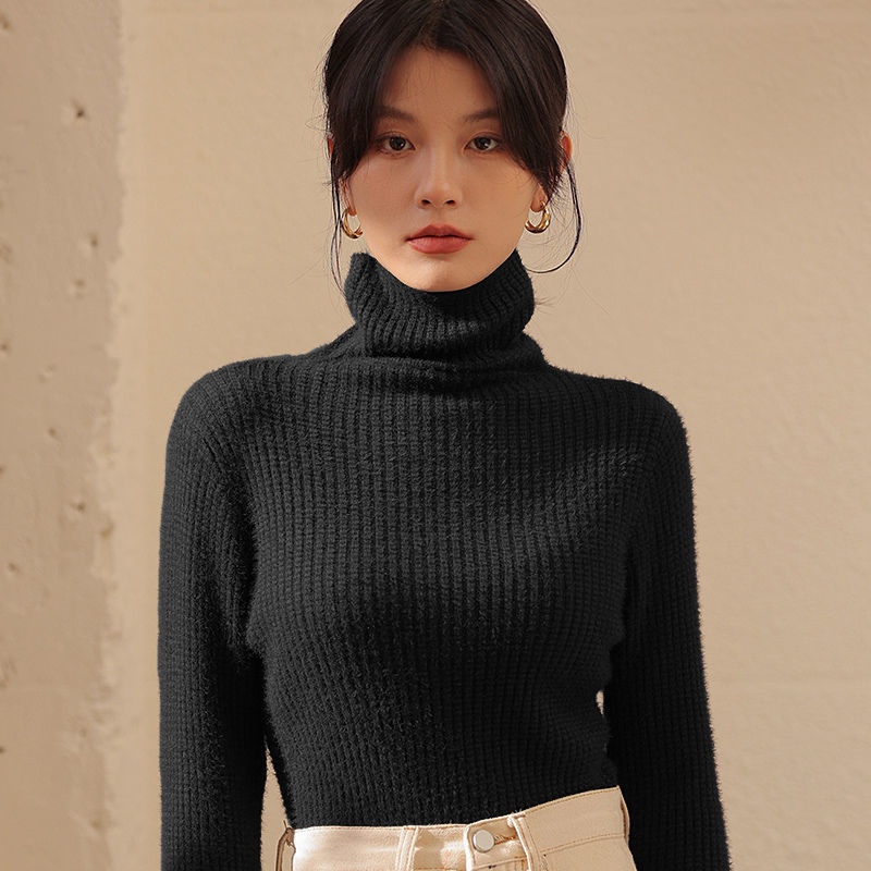 Áo Sweater Lông Chồn Cổ Lọ Tay Dài Thời Trang Mùa Đông Cho Nữ