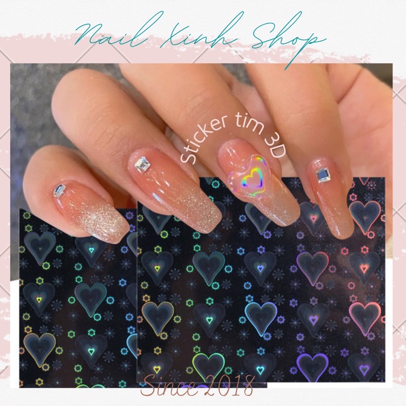Sticker tim 3D dành cho nail hot trend lấp lánh