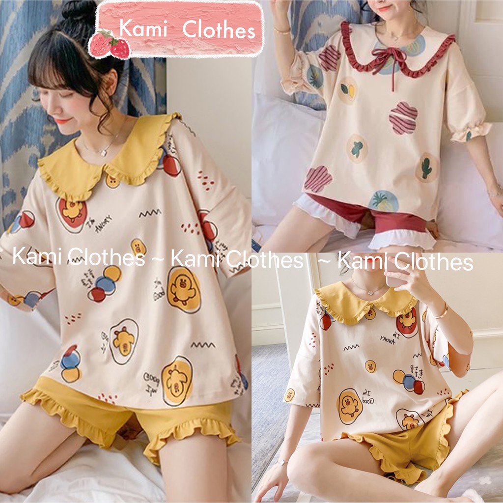 Video/ảnh thật - Bộ đồ ngủ nữ ngắn tay cổ bèo Hàn Quốc, Đồ bộ nữ cộc tay bộ mặc nhà dễ thương - KAMI Clothes | BigBuy360 - bigbuy360.vn