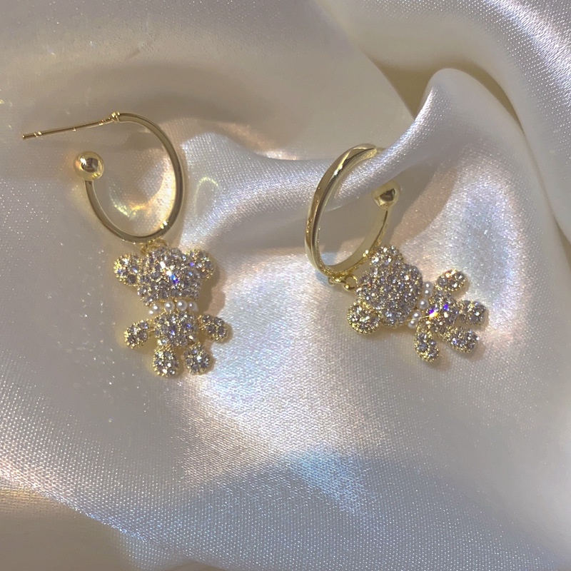 Khuyên Tai Hình Gấu Đính Đá Zircon Phong Cách Hàn Quốc Thời Trang Cho Nữ