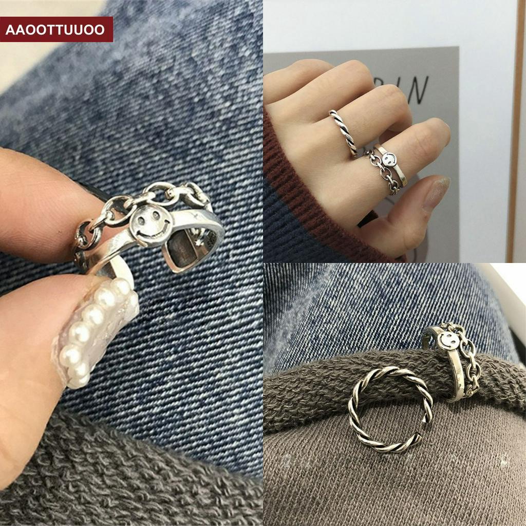 Set 2 Nhẫn Đôi Hình Mặt Cười Phong Cách Hàn Quốc