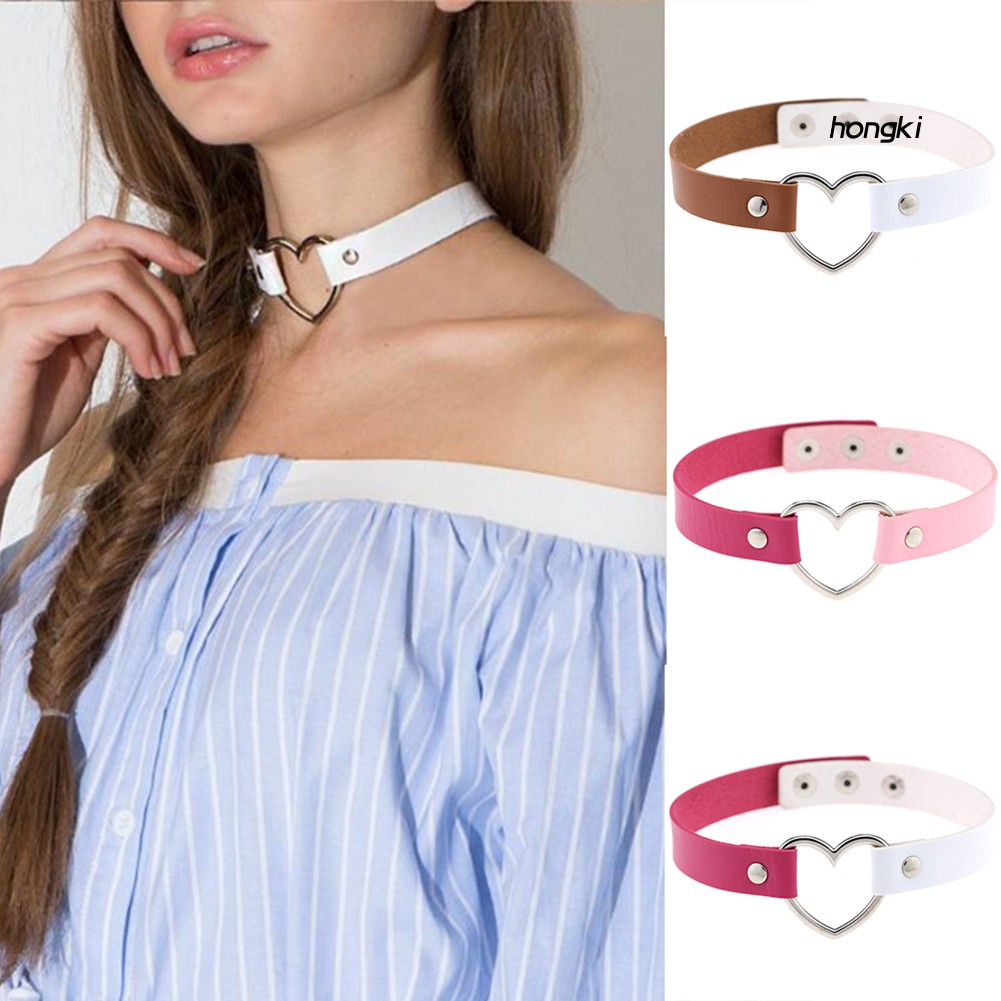 Vòng Cổ Choker Nữ Mặt Trái Tim Chất Liệu Da