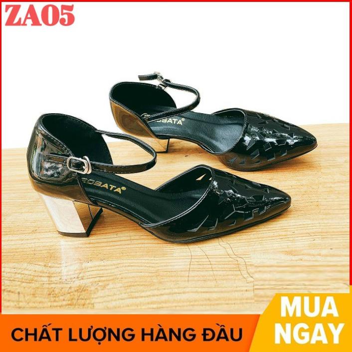 Giày cao gót nữ đẹp đế vuông 5 phân hàng hiệu màu đen za05