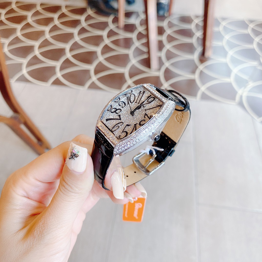 Đồng Hồ Davena Nữ Dây Da Đen 36mm Silver