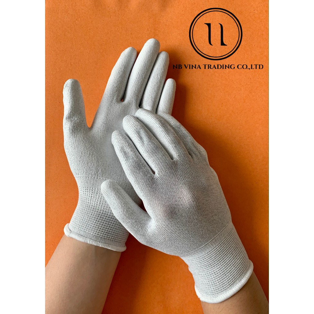 Găng tay sợi carbon phủ PU lòng bàn tay chống tĩnh điện