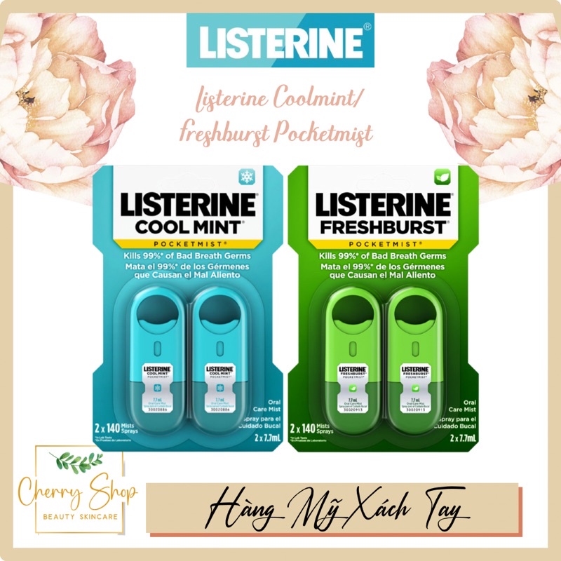 [Hàng USA] Bộ 2 Chai Xịt Thơm Miệng Listerine Pocketmist (2x7,7ml)