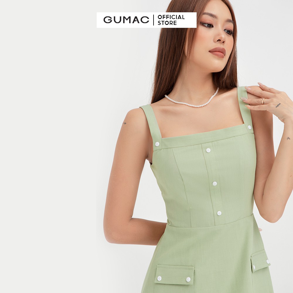 [Mã WABRGU50 giảm 10% đơn 250K] Đầm body nữ 2 dây phối túi GUMAC thiết kế tiểu thư màu xanh DB420 | BigBuy360 - bigbuy360.vn