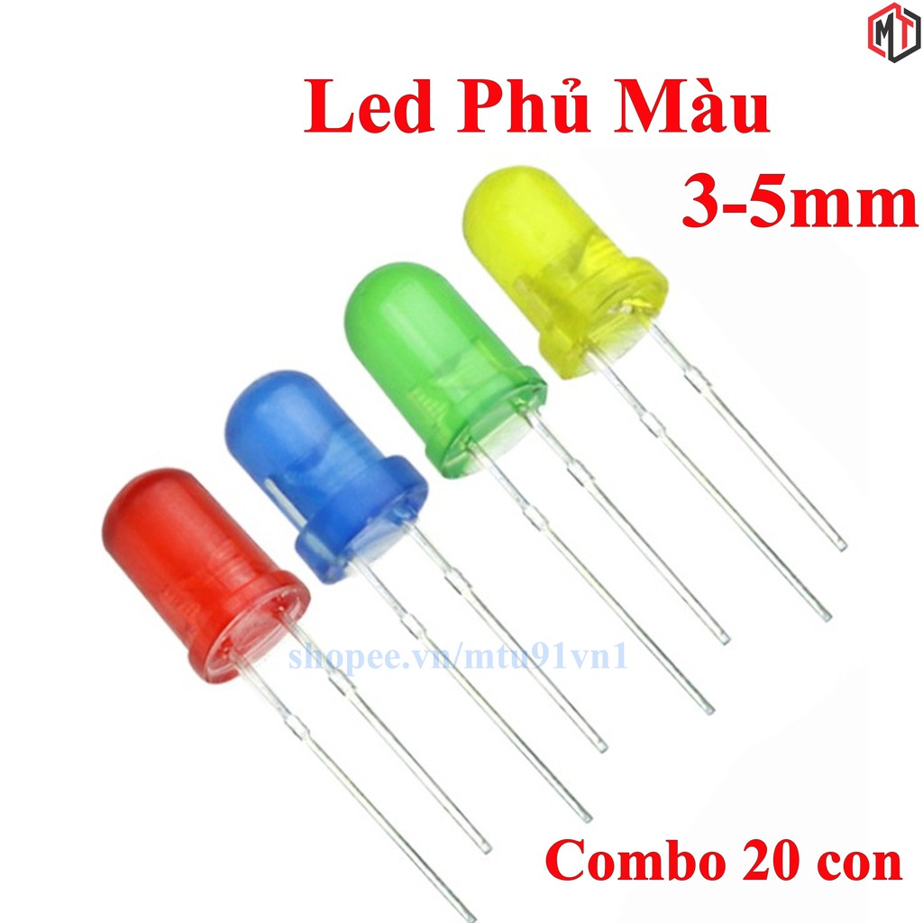 Combo 20 con  - Led Phủ Màu 3mm / 5mm - Vàng , đỏ, xanh lá và xanh dương