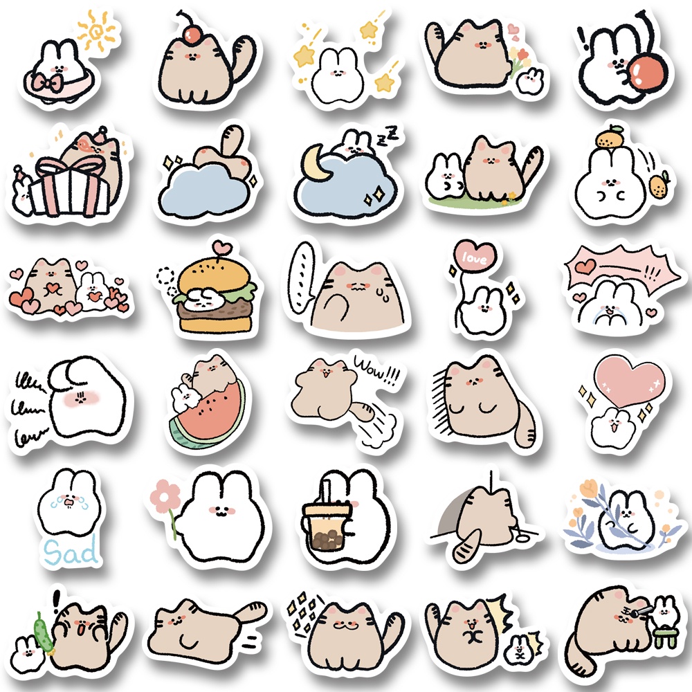 Bộ 60 Miếng Dán Trang Trí Laptop Chống Thấm Nước Hình Thỏ / Mèo Hoạt Hình Dễ Thương
