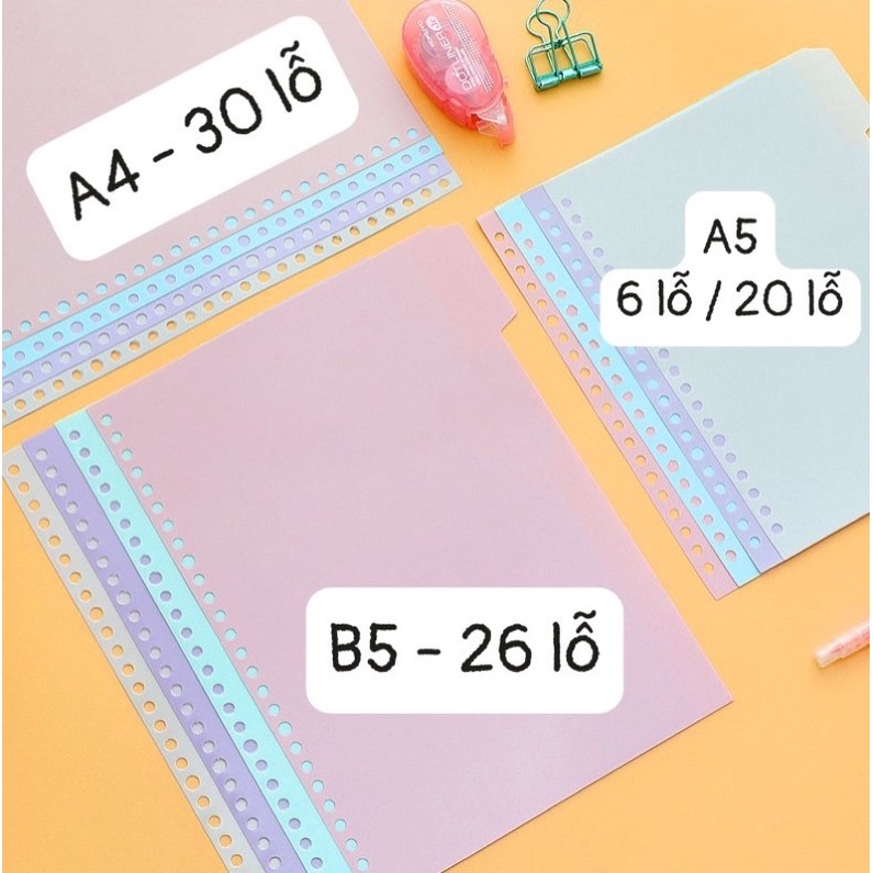 [DIY] Set 4/5 tờ tab phân trang, ngăn trang sổ còng, lò xo - dụng cụ tự làm sổ học tập, planner - Tự chọn nhiều màu